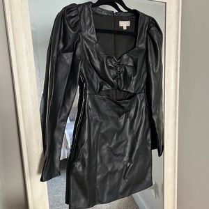 Black Long Sleeve Leather Dress